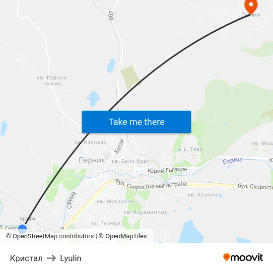 Кристал to Lyulin map