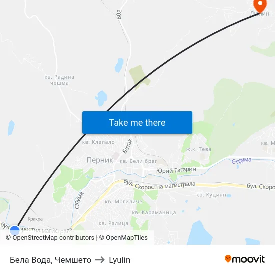 Бела Вода, Чемшето to Lyulin map