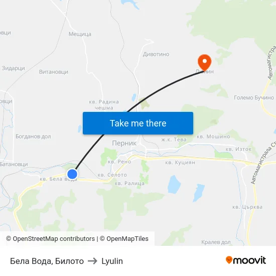 Бела Вода, Билото to Lyulin map