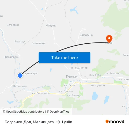 Богданов Дол, Мелницата to Lyulin map