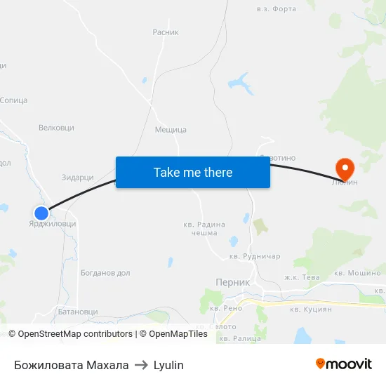 Божиловата Махала to Lyulin map