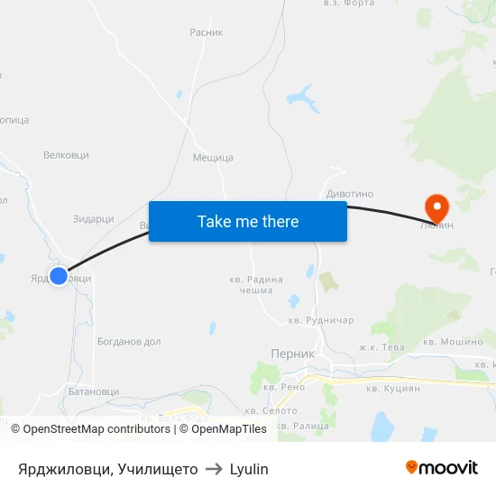 Ярджиловци, Училището to Lyulin map