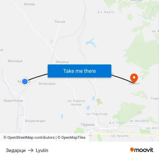 Зидарци to Lyulin map