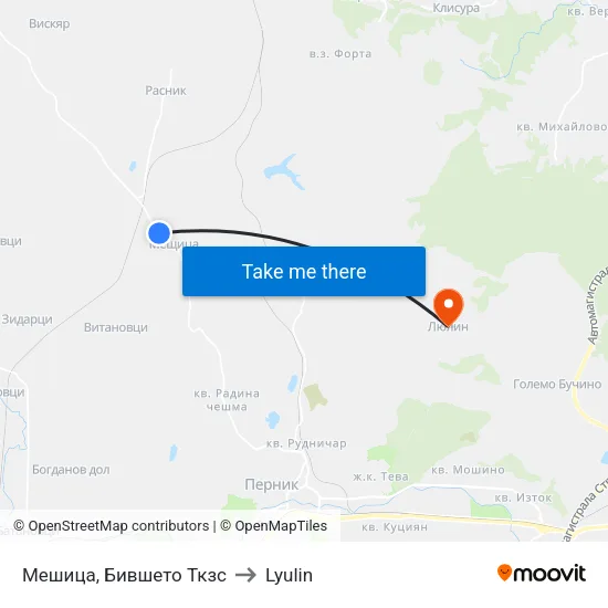 Мешица, Бившето Ткзс to Lyulin map