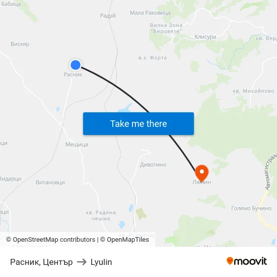 Расник, Център to Lyulin map