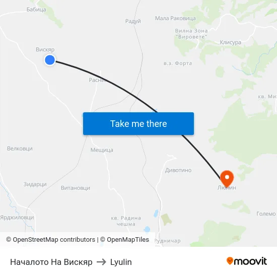 Началото На Вискяр to Lyulin map