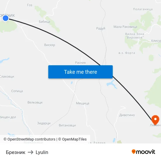 Брезник to Lyulin map