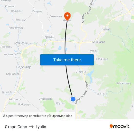 Старо Село to Lyulin map