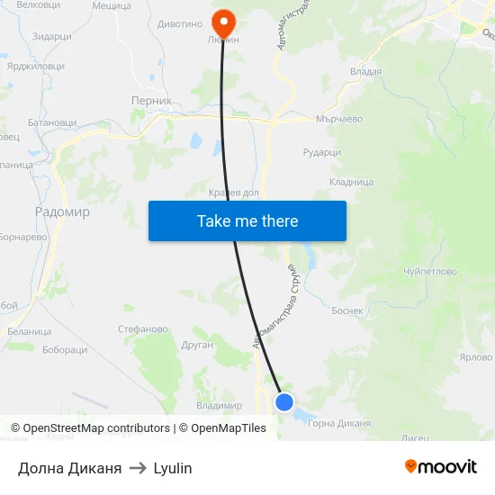 Долна Диканя to Lyulin map