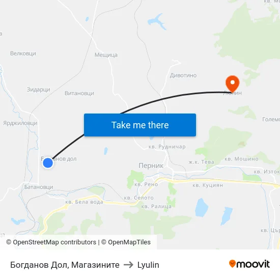 Богданов Дол, Магазините to Lyulin map
