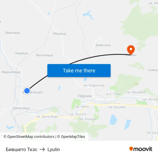 Бившето Ткзс to Lyulin map