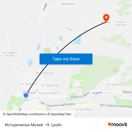 Historical Museum to Lyulin map