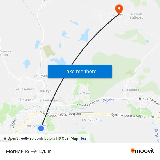 Mogiliche to Lyulin map