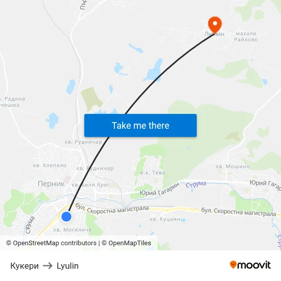 Kukeri to Lyulin map