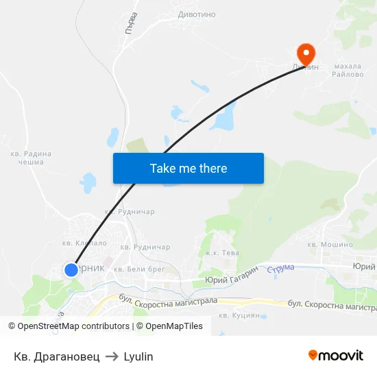Draganovec Quarter to Lyulin map