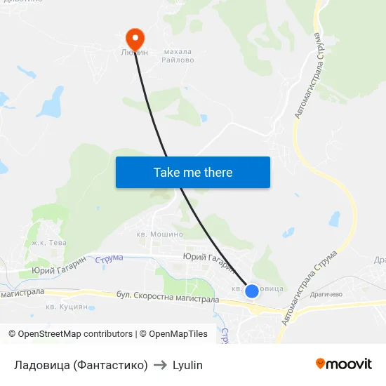Ladovitsa (Fantastico) to Lyulin map