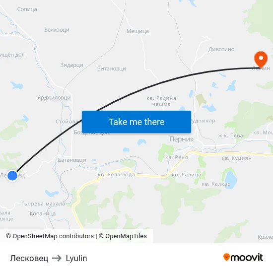 Leskovets to Lyulin map