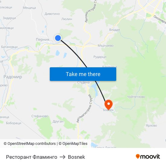 Ресторант Фламинго to Bosnek map
