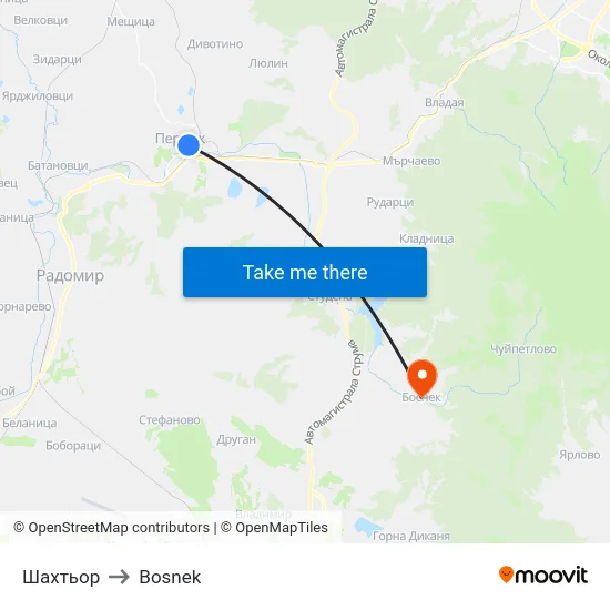 Шахтьор to Bosnek map