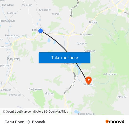 Бели Брег to Bosnek map