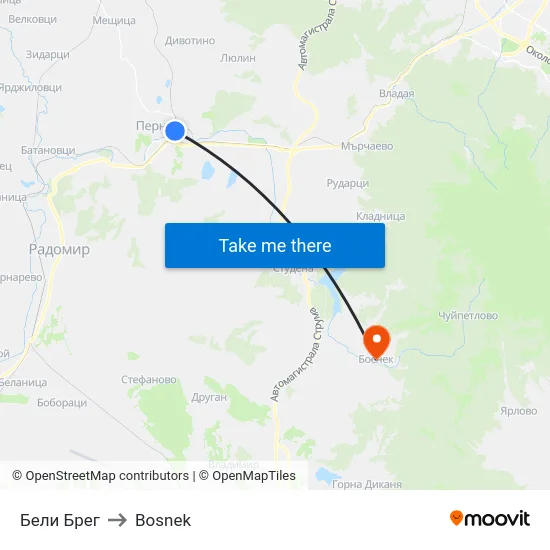 Бели Брег to Bosnek map