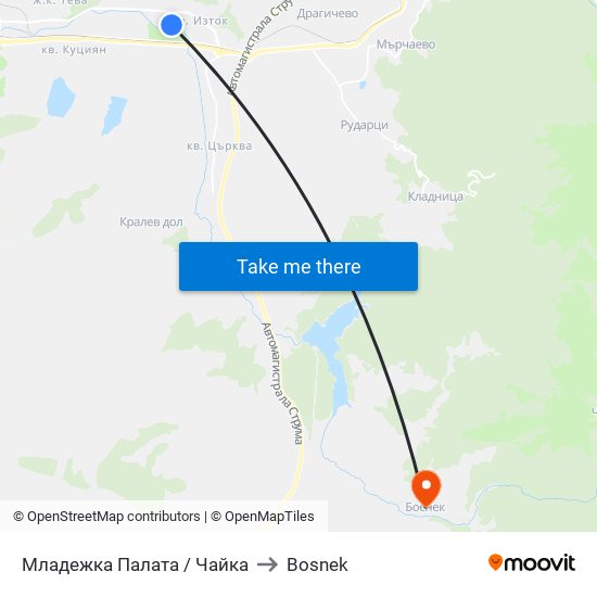 Младежка Палата / Чайка to Bosnek map