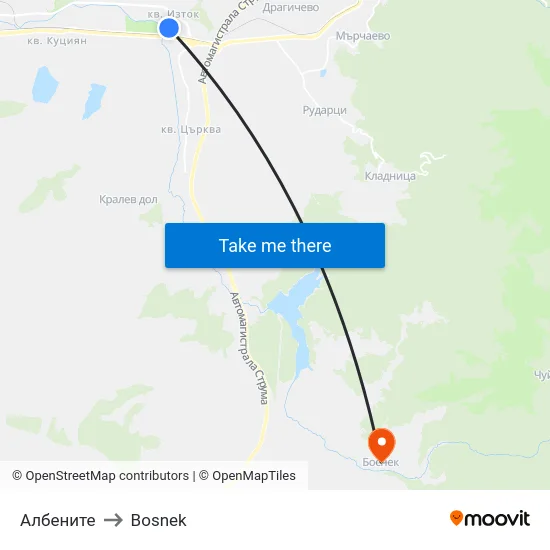 Албените to Bosnek map