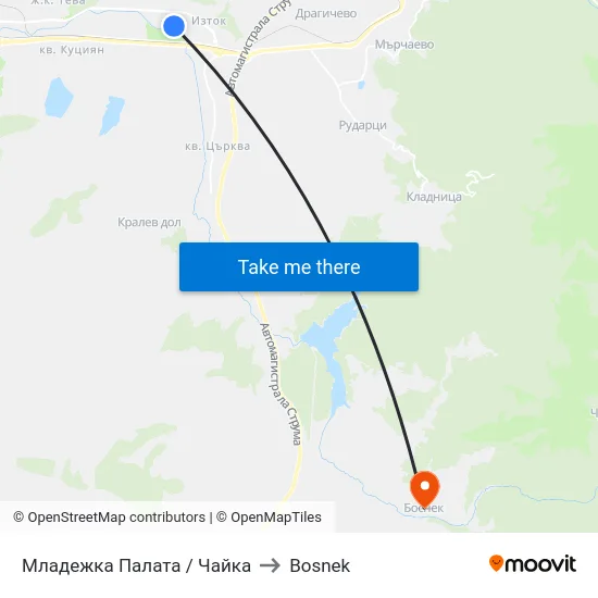 Младежка Палата / Чайка to Bosnek map