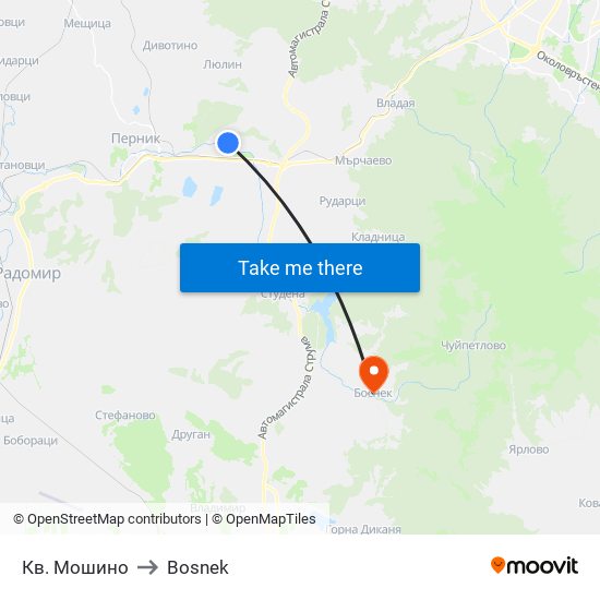 Кв. Мошино to Bosnek map