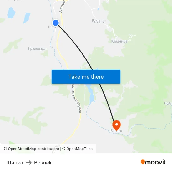 Shipka to Bosnek map