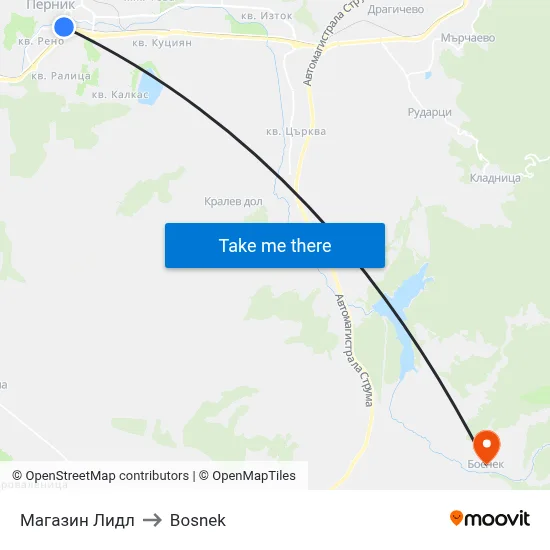 Магазин Лидл to Bosnek map
