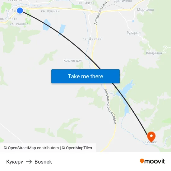 Kukeri to Bosnek map