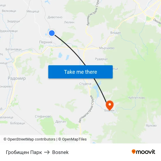 Гробищен Парк to Bosnek map