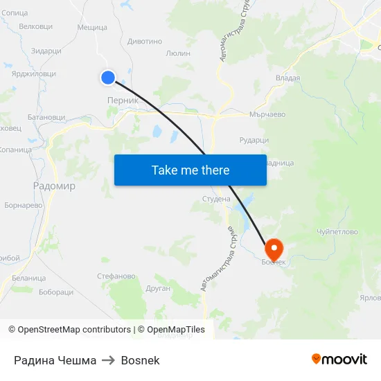 Radina Cheshma to Bosnek map