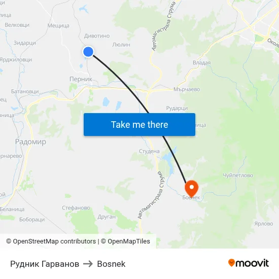 Garvanov Mine to Bosnek map