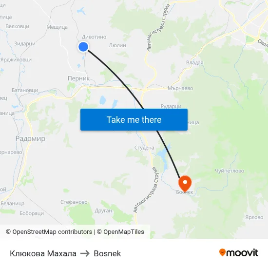 Klyukova District to Bosnek map