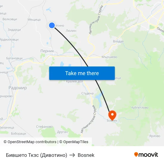 Former TKZS (Divotino) to Bosnek map