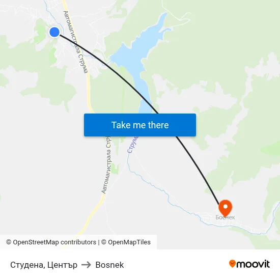 Studena, Center to Bosnek map