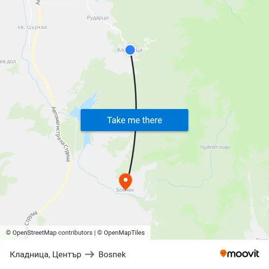 Kladnitsa, Center to Bosnek map