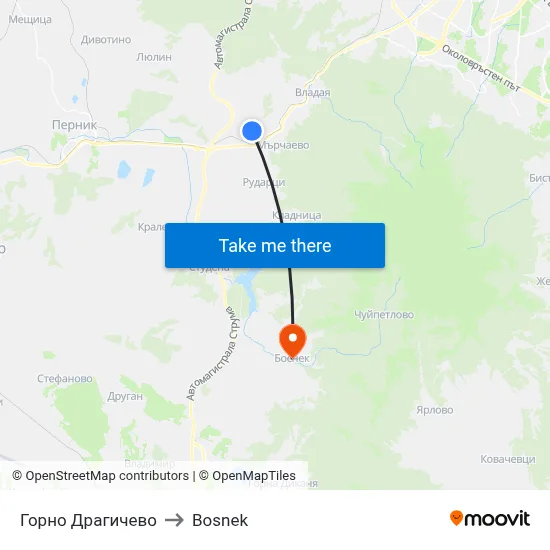 Gorno Dragichevo to Bosnek map