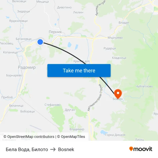 Bela Voda Ridge to Bosnek map