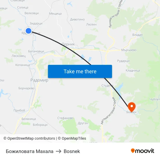 Bozhilova District to Bosnek map