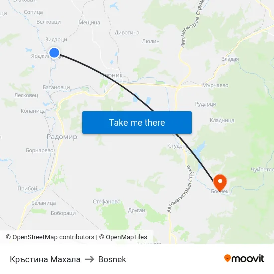 Krastina District to Bosnek map