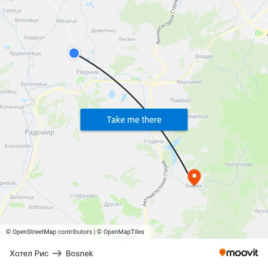 Hotel Ris to Bosnek map