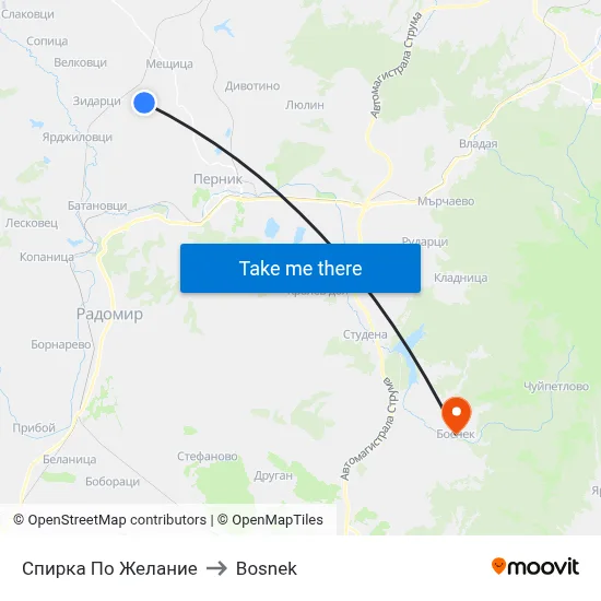 Stop on Request to Bosnek map