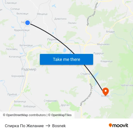 Спирка По Желание to Bosnek map