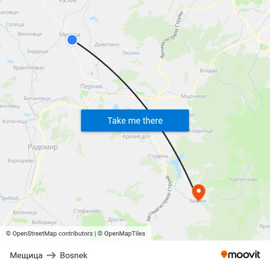 Meshtitsa to Bosnek map