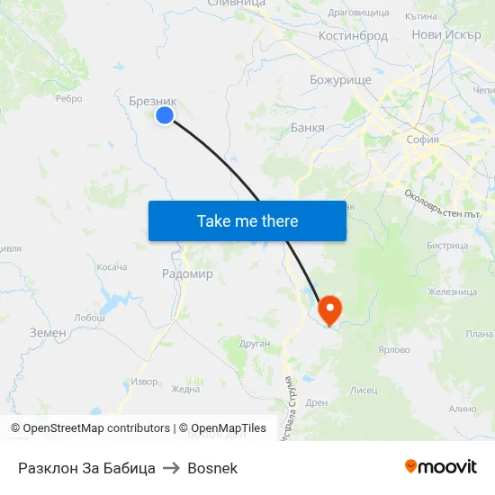 Babitsa Junction to Bosnek map