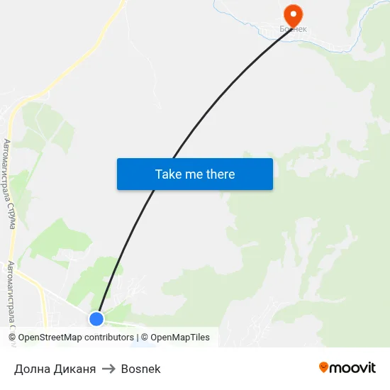 Dolna Dikanya to Bosnek map