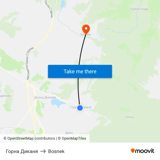 Gorna Dikanya to Bosnek map